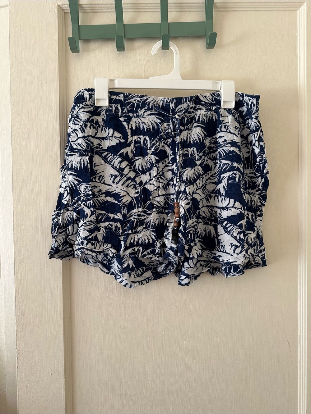 Navy and White Tropical Print Women's Shorts